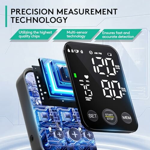 Digital blood pressure monitor with precision measurement technology.